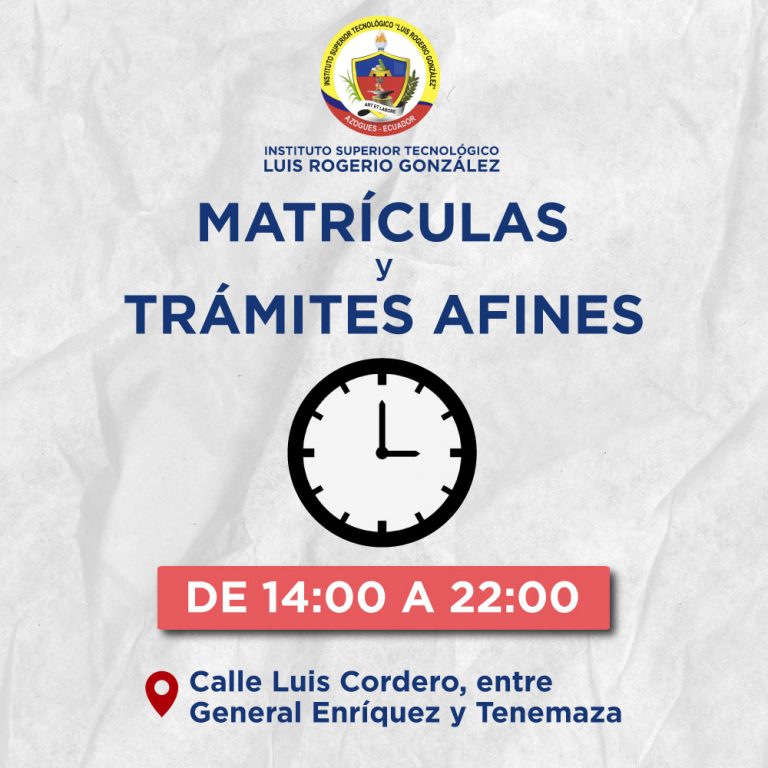 Matrículas y Trámites Afines se receptan de 14:00 a 22:00
